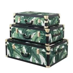3 Design Trunks In Mdf And Fabric With Black Leather Effect Details - Amazonia