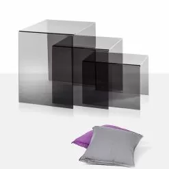 3 Stackable Coffee Table Made Of Fumé Plexiglass Amalia, Made In Italy