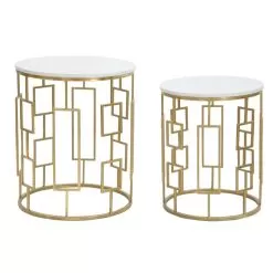 Pair Of Round Golden Coffee Tables With Iron Structure - Marmolo
