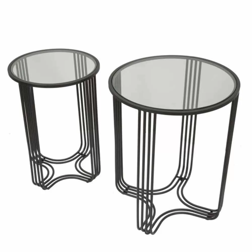 Pair Of Round Coffee Tables In Glass And Iron Modern Design - Ezra - Image 2