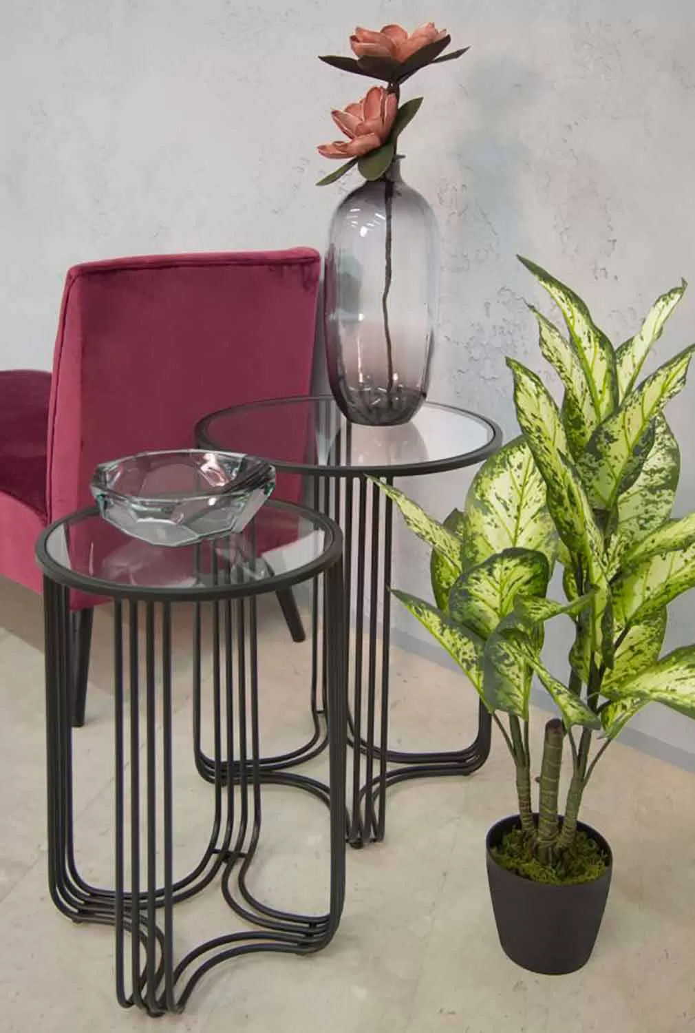 Pair Of Round Coffee Tables In Glass And Iron Modern Design - Ezra - Image 5