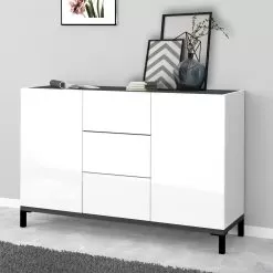 Low Sideboard In Melamine Wood With 3 Drawers Made In Italy - Mirena