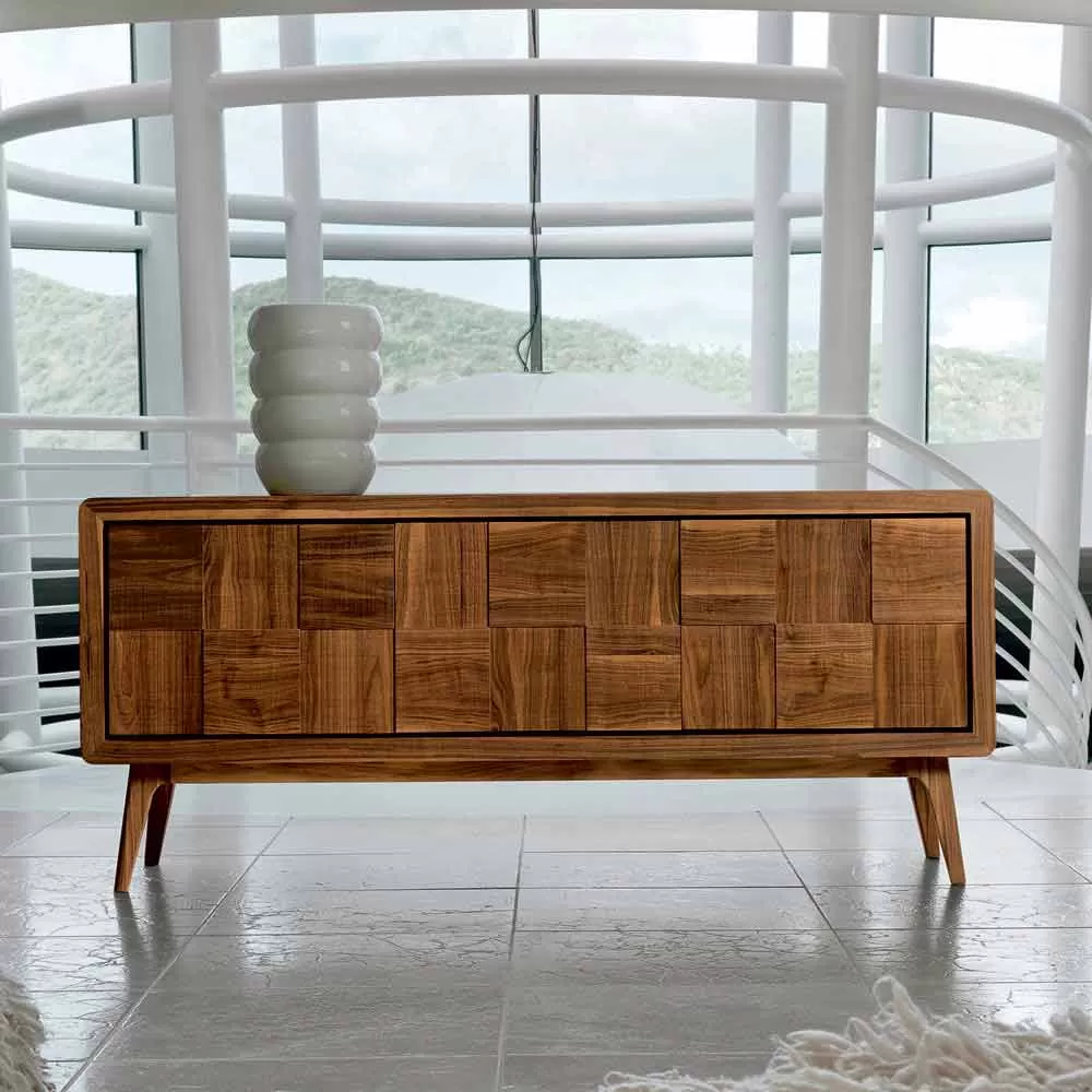 Modern Sideboard Nensi With 3 Doors In Solid Wood, Made In Italy