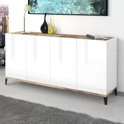 Modern Kitchen Sideboard With 4 Doors In Melamine Wood Made In Italy - Damiana
