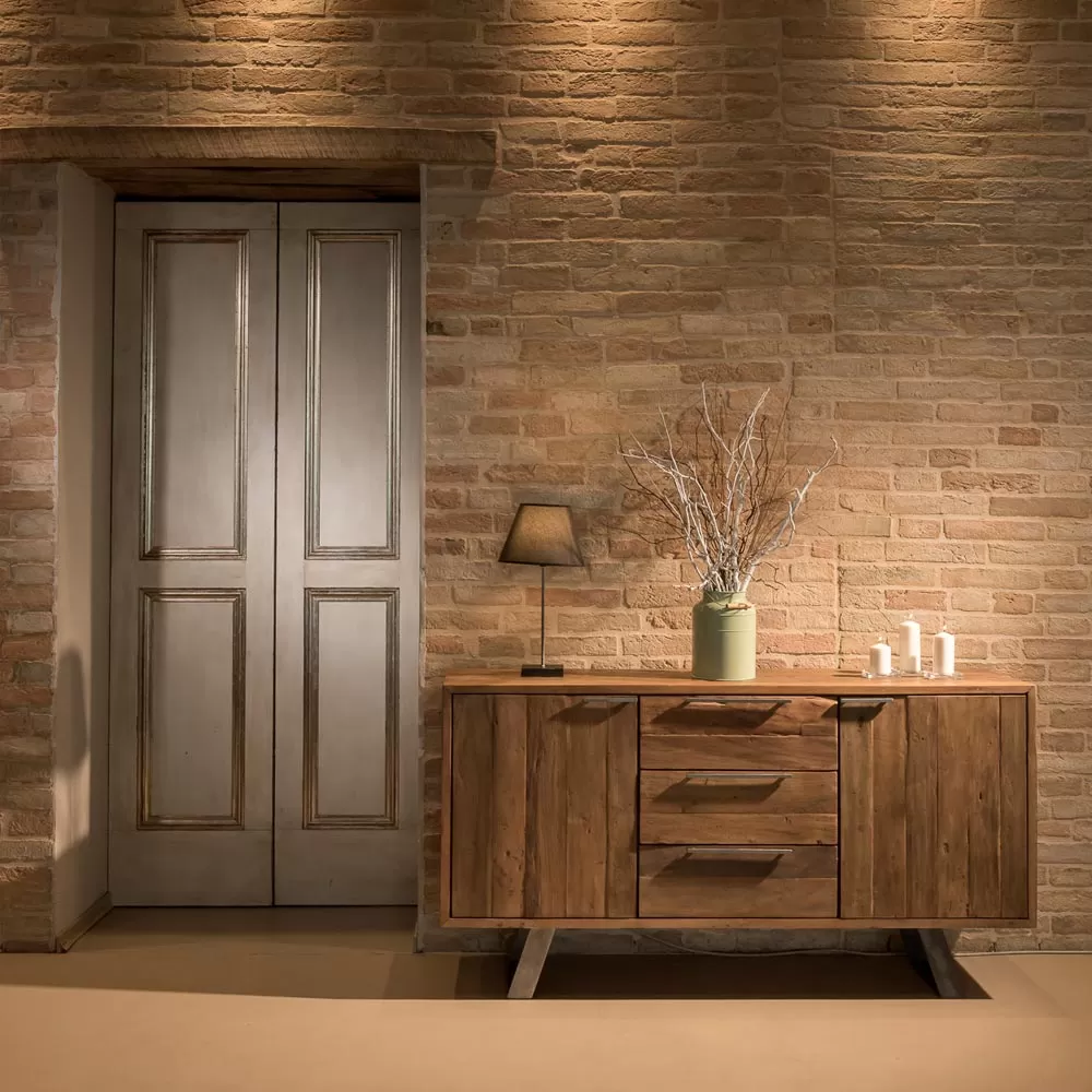 Sideboard With 2 Doors And 3 Drawers In Recycled Tropical Wood - Slide - Image 2