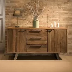 Sideboard With 2 Doors And 3 Drawers In Recycled Tropical Wood - Slide