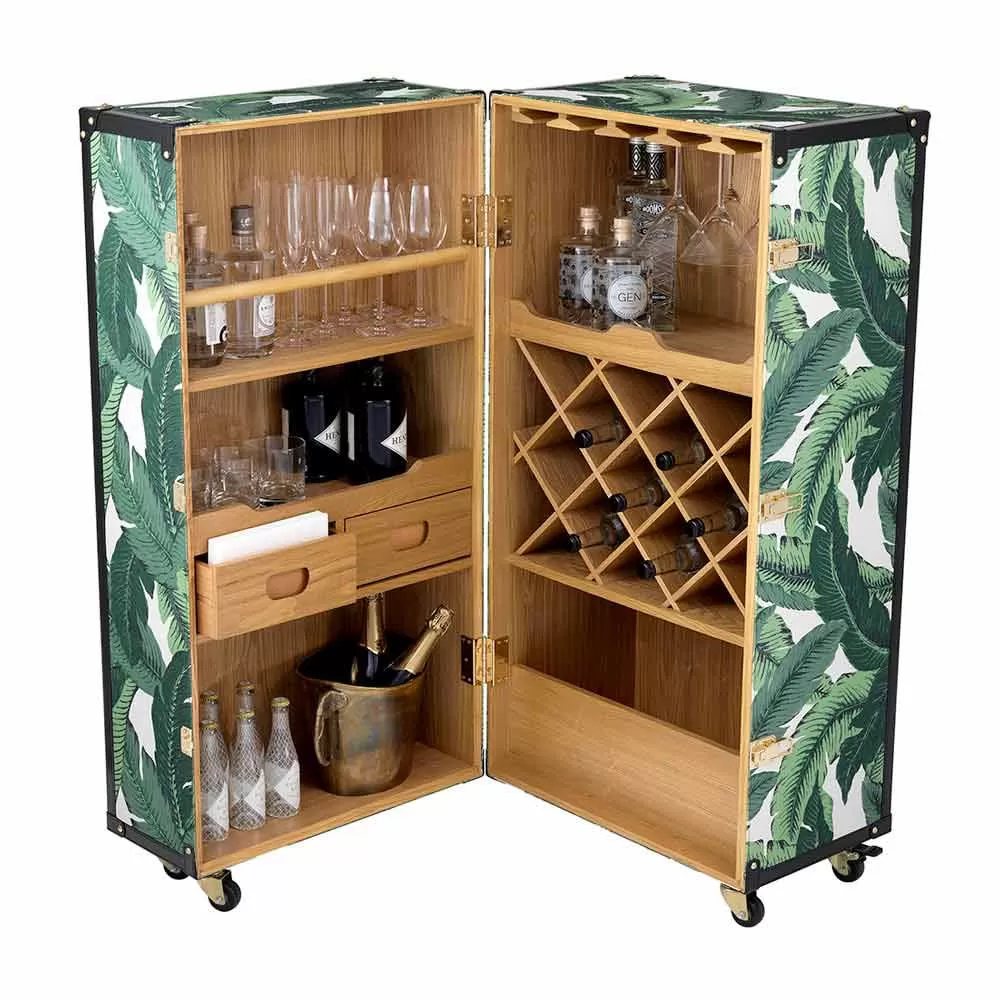 Design Sideboard With Wheels In Mdf, Veneered Wood And Fabric - Amazonia - Image 2