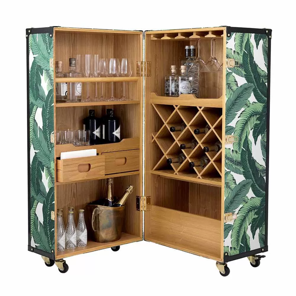 Design Sideboard With Wheels In Mdf, Veneered Wood And Fabric - Amazonia - Image 3