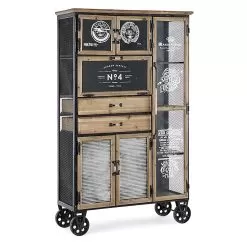Sideboard In Steel And Pine Wood With Wheels Industrial Design - County