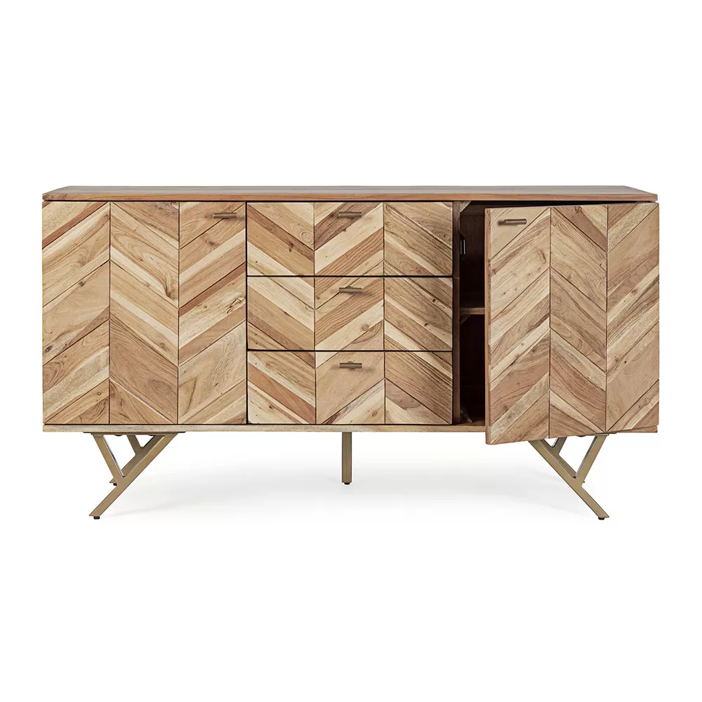 Sideboard In Acacia Wood With 2 Doors And 3 Drawers Design Homemotion - Carla - Image 3