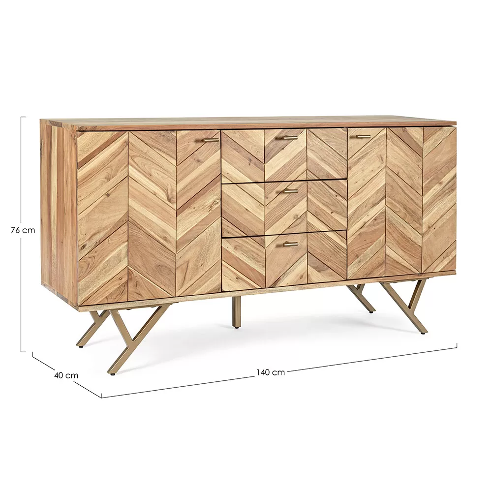 Sideboard In Acacia Wood With 2 Doors And 3 Drawers Design Homemotion - Carla - Image 8