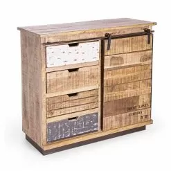 Sideboard In Wood And Steel With Door And 4 Drawers Industrial Style - Renza