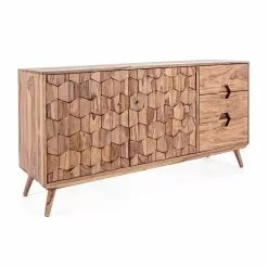 Sideboard In Natural Finish Wood With Doors And Drawers Homemotion - Ventador