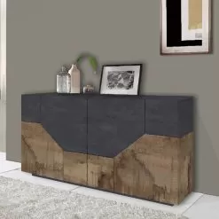 Sideboard In Melamine Wood With 4 Compartments And 2 Shelves Made In Italy - Geraldina