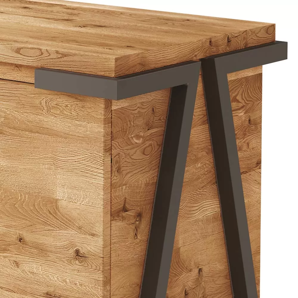 Sideboard In Oak Wood And Metal With 2 Doors And Open Compartment Made In Italy - Jennifer - Image 2