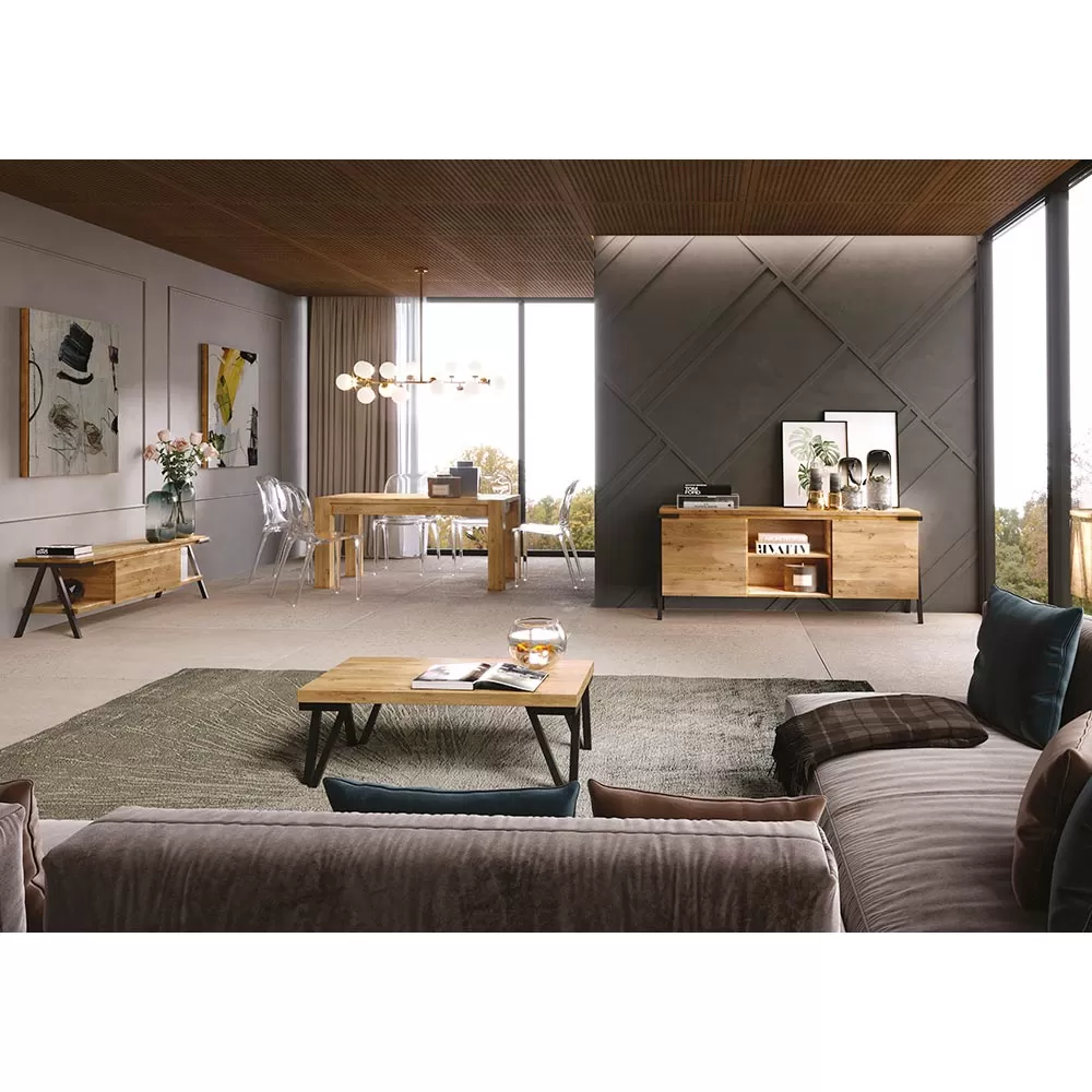 Sideboard In Oak Wood And Metal With 2 Doors And Open Compartment Made In Italy - Jennifer - Image 4