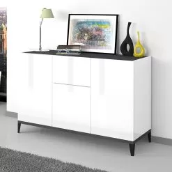 Sideboard In Melamine 3 Doors With Central Drawer Made In Italy - Nerissa