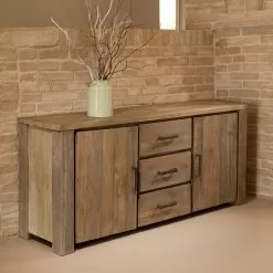 Living Sideboard With 2 Doors And 3 Central Drawers In Recycled Wood - Slide