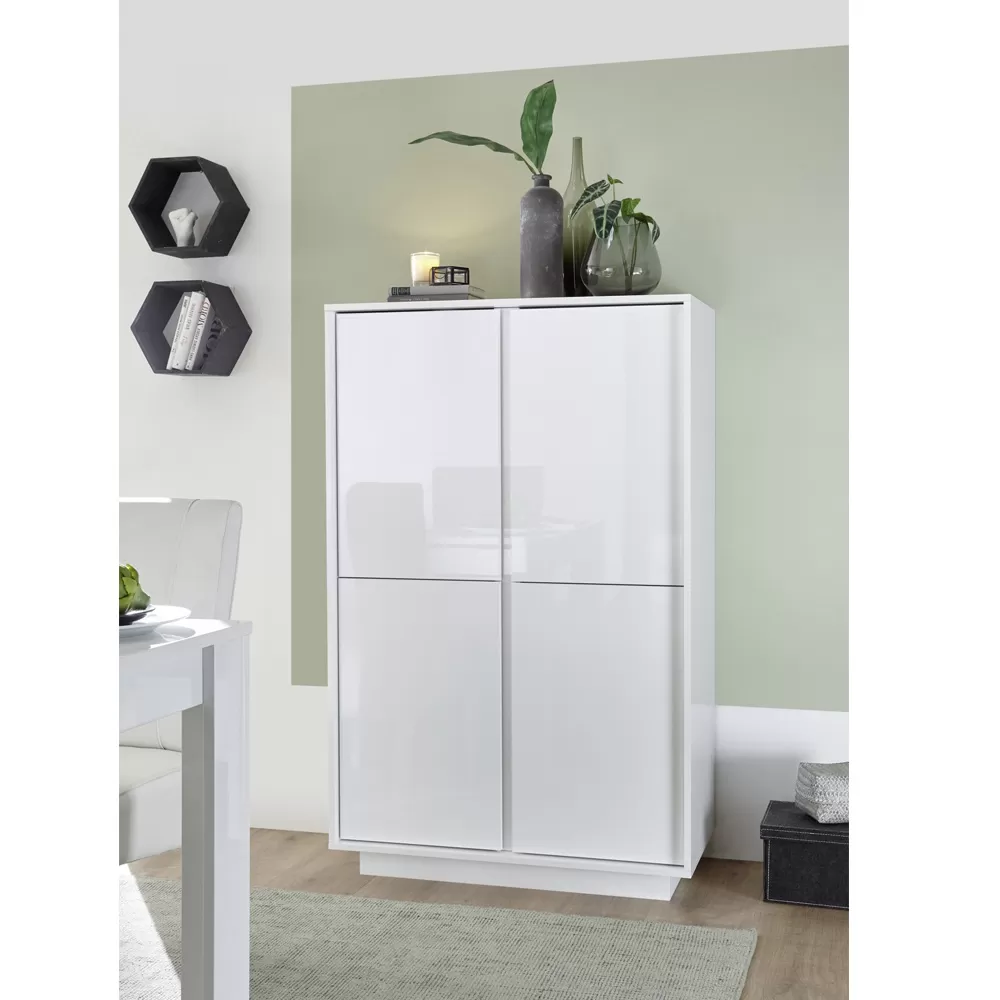 Living Room Sideboard In Glossy White Wood With 4 Doors Made In Italy - Kimbo - Image 2