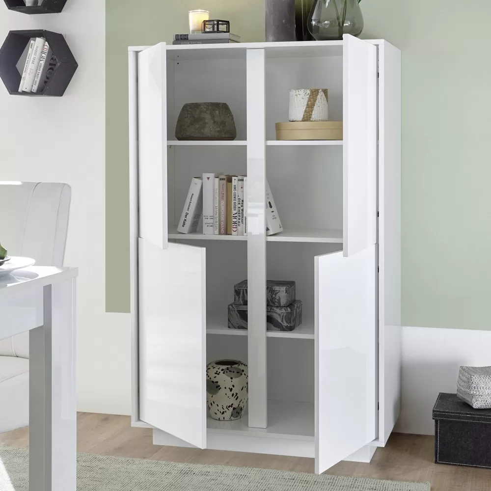 Living Room Sideboard In Glossy White Wood With 4 Doors Made In Italy - Kimbo - Image 3