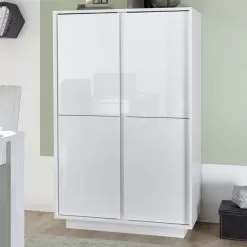 Living Room Sideboard In Glossy White Wood With 4 Doors Made In Italy - Kimbo