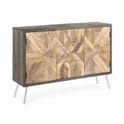 Vintage Style Sideboard With Wood Structure And Steel Details - Adiva