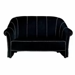 2 Seater Sofa In Black Velvet With Contrast Stitching Made In Italy - Caster