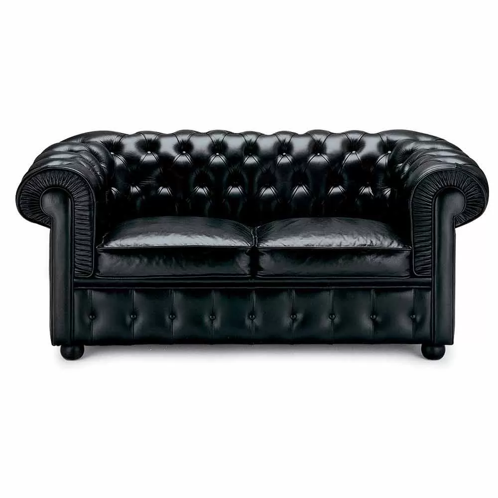 2 Seater Sofa Covered In Leather With Wooden Feet Made In Italy - Idra