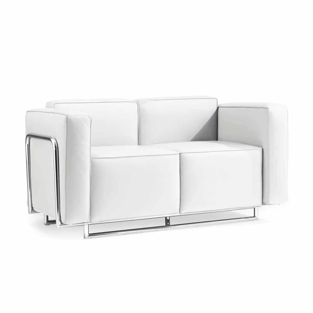 2 Seater Sofa Bugola, Eco-leather And Chromed Structure, Modern Design