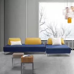 4 Seater Modular Living Room Sofa In Blue Fabric Made In Italy - Mykonos
