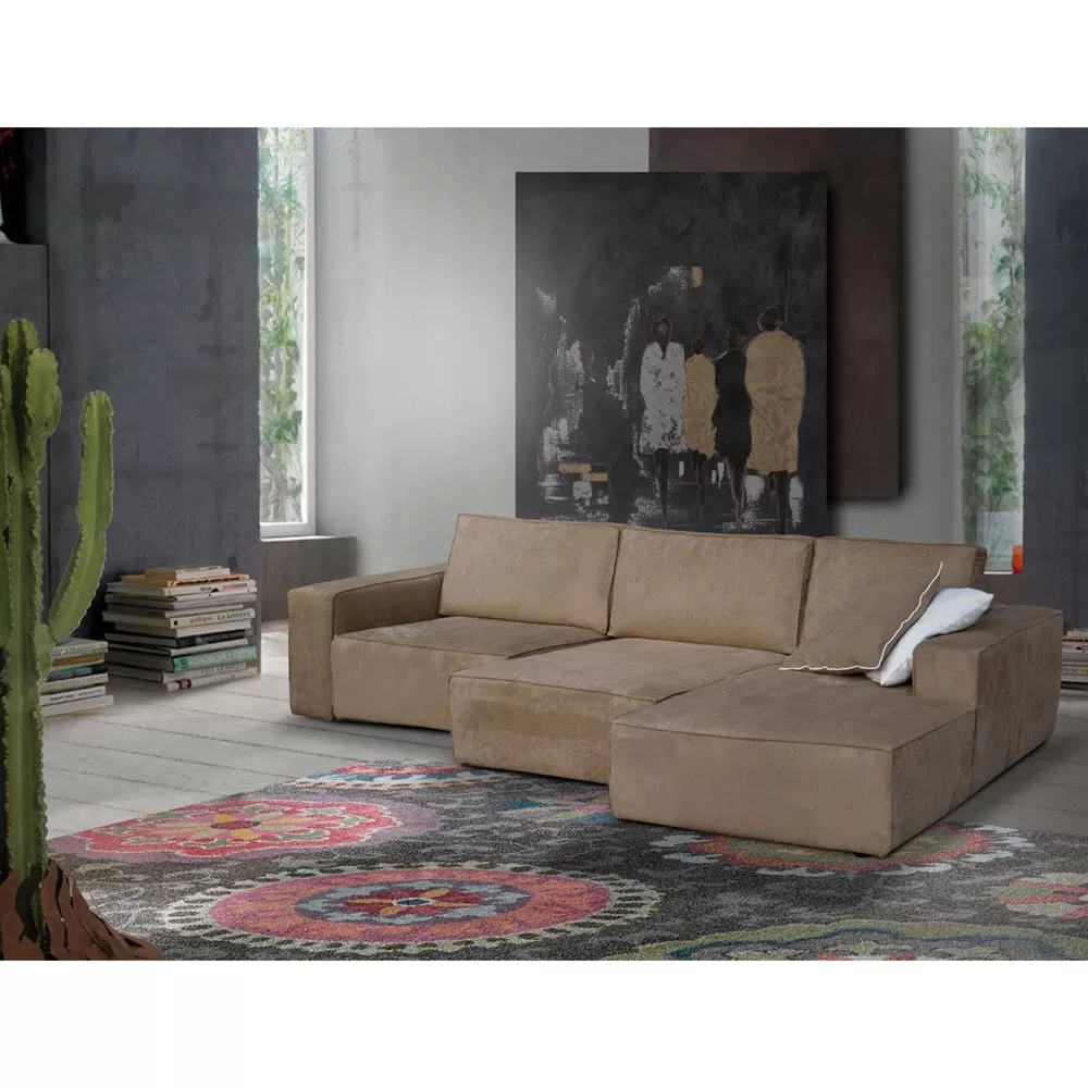 Living Room Sofa With Peninsula In Tortora Fabric Made In Italy - Burgundy - Image 4