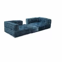 Two Seater Sofa Upholstered In Ethnic Design Colored Fabric - Fiber