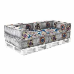 Padded Two-Seater Ethnic Sofa In Patchwork Fabric And Wood - Fiber