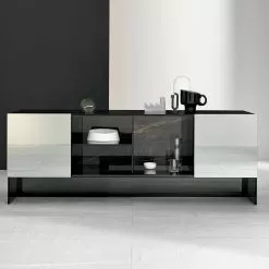 Entrance Design Sideboard With 2 Doors In Smokey Glass Made In Italy - Scocca