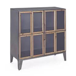 Living Room Sideboard In Steel, Wood And Glass Industrial Design - Auguste