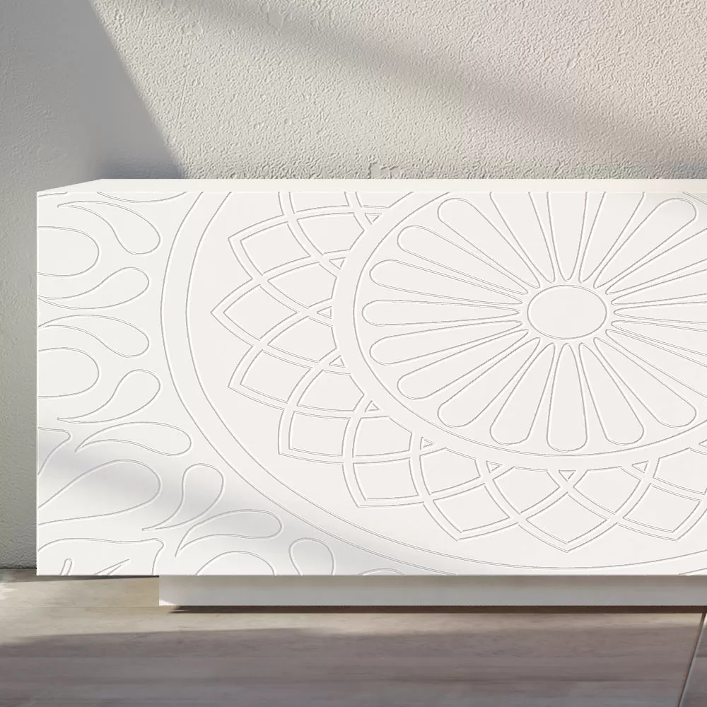 Living Room Sideboard In White Mdf With Bas-relief Made In Italy - Stilea - Image 2