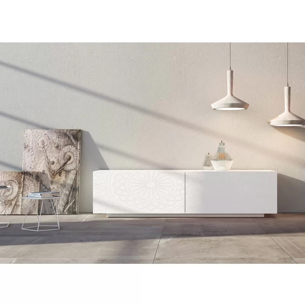 Living Room Sideboard In White Mdf With Bas-relief Made In Italy - Stilea - Image 3