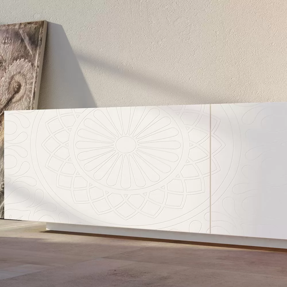 Living Room Sideboard In White Mdf With Bas-relief Made In Italy - Stilea - Image 4