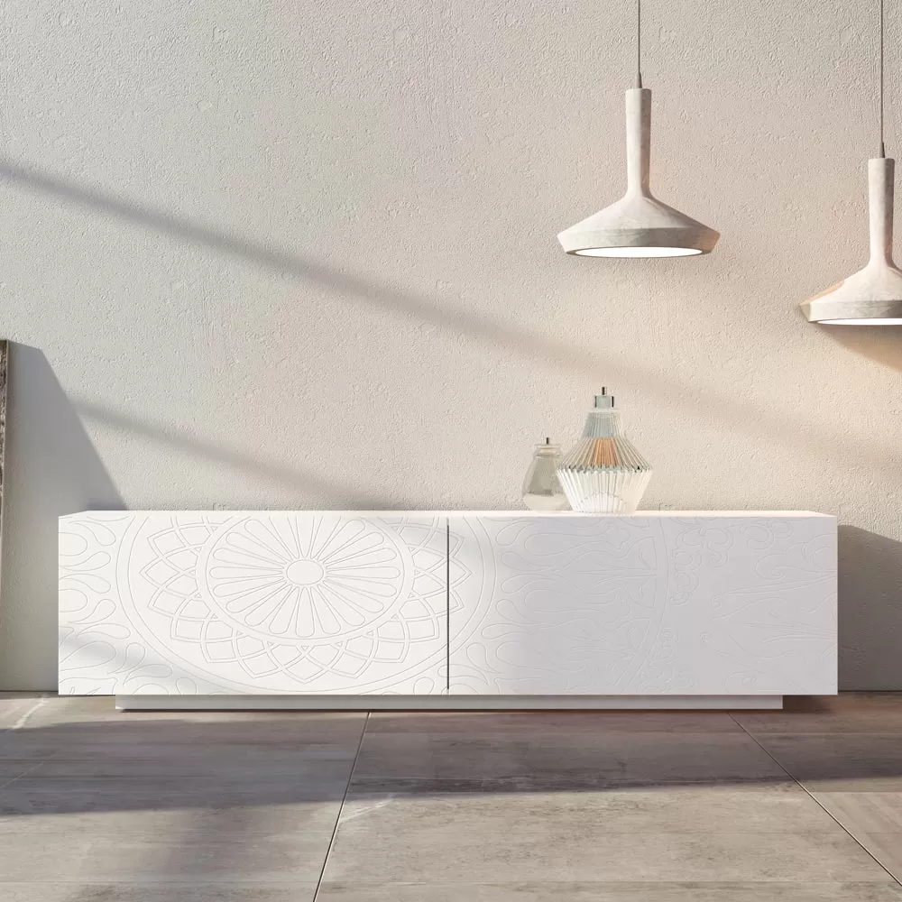 Living Room Sideboard In White Mdf With Bas-relief Made In Italy - Stilea