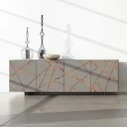 Living Room Sideboard In Lacquered Mdf With Bas-relief Made In Italy - Kerry