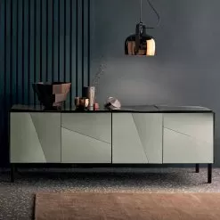 Living Room Sideboard In Matt Black Wood And Glass, Luxury Made In Italy - Senese