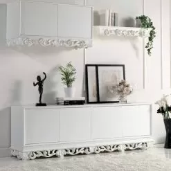 Design Wooden Sideboard With 4 Ray Doors, Made In Italy