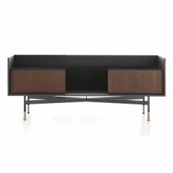 Sideboard In Anthracite Finish With Glass Top, Precious Made In Italy - Tonic