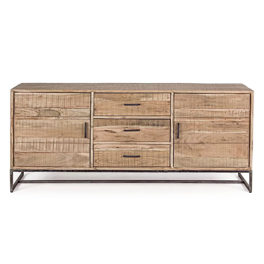Sideboard In Acacia Wood And Steel 2 Doors And 3 Drawers Homemotion - Aimune - Image 2