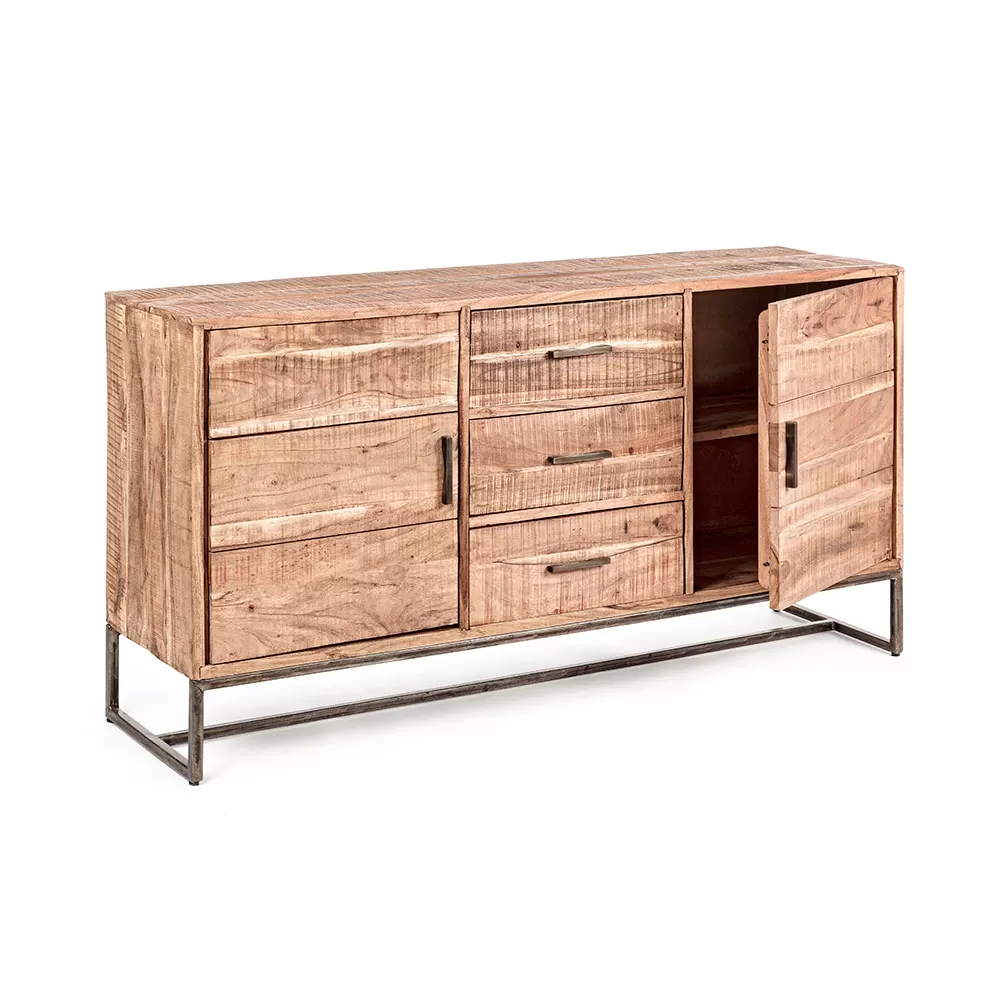 Sideboard In Acacia Wood And Steel 2 Doors And 3 Drawers Homemotion - Aimune - Image 11