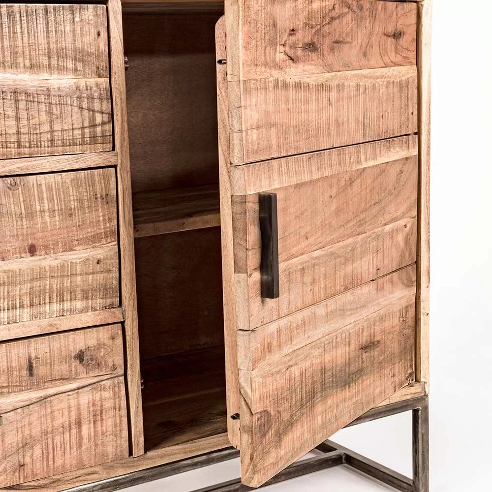 Sideboard In Acacia Wood And Steel 2 Doors And 3 Drawers Homemotion - Aimune - Image 12
