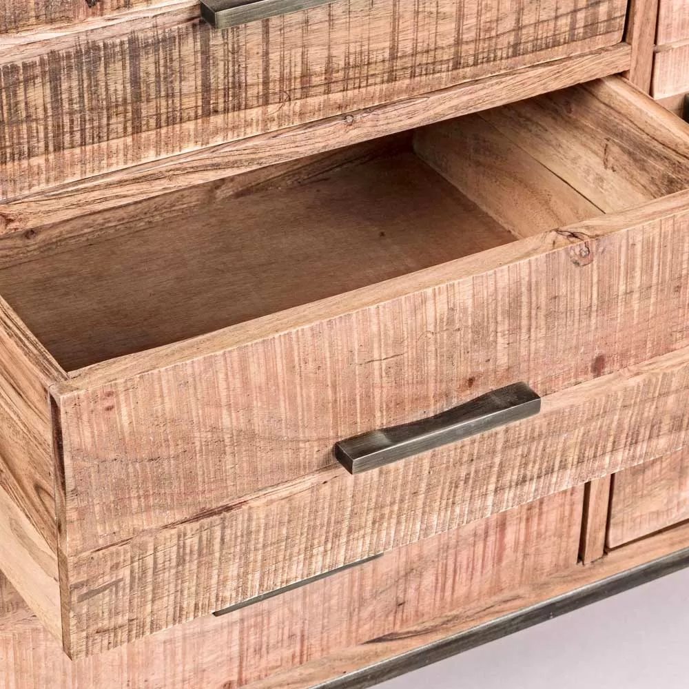 Sideboard In Acacia Wood And Steel 2 Doors And 3 Drawers Homemotion - Aimune - Image 13