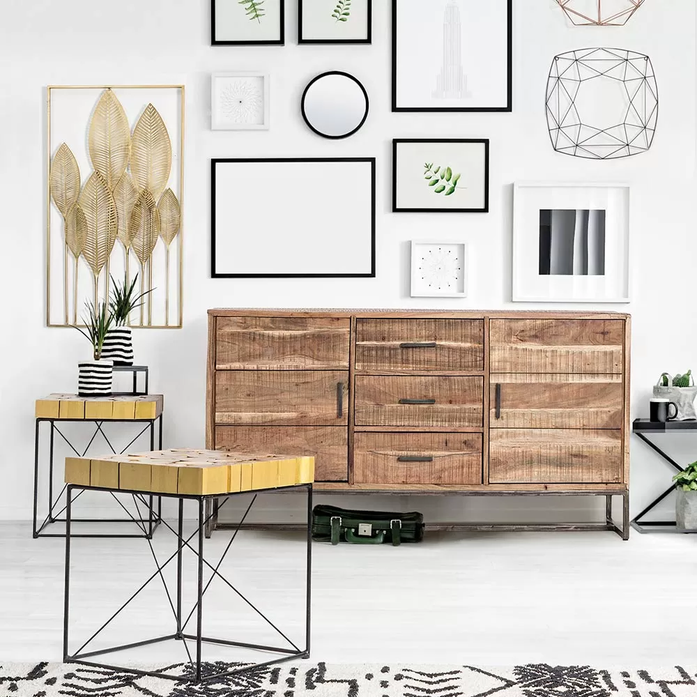 Sideboard In Acacia Wood And Steel 2 Doors And 3 Drawers Homemotion - Aimune - Image 16