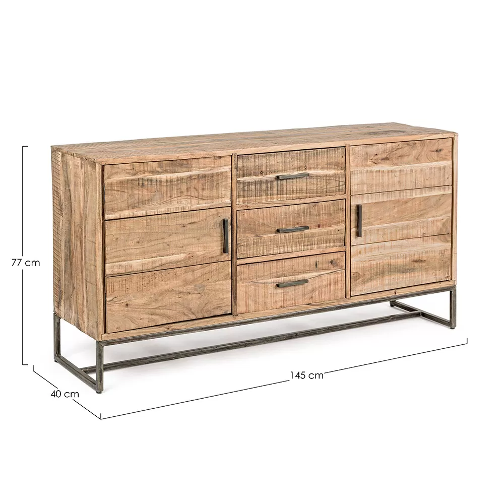Sideboard In Acacia Wood And Steel 2 Doors And 3 Drawers Homemotion - Aimune - Image 17