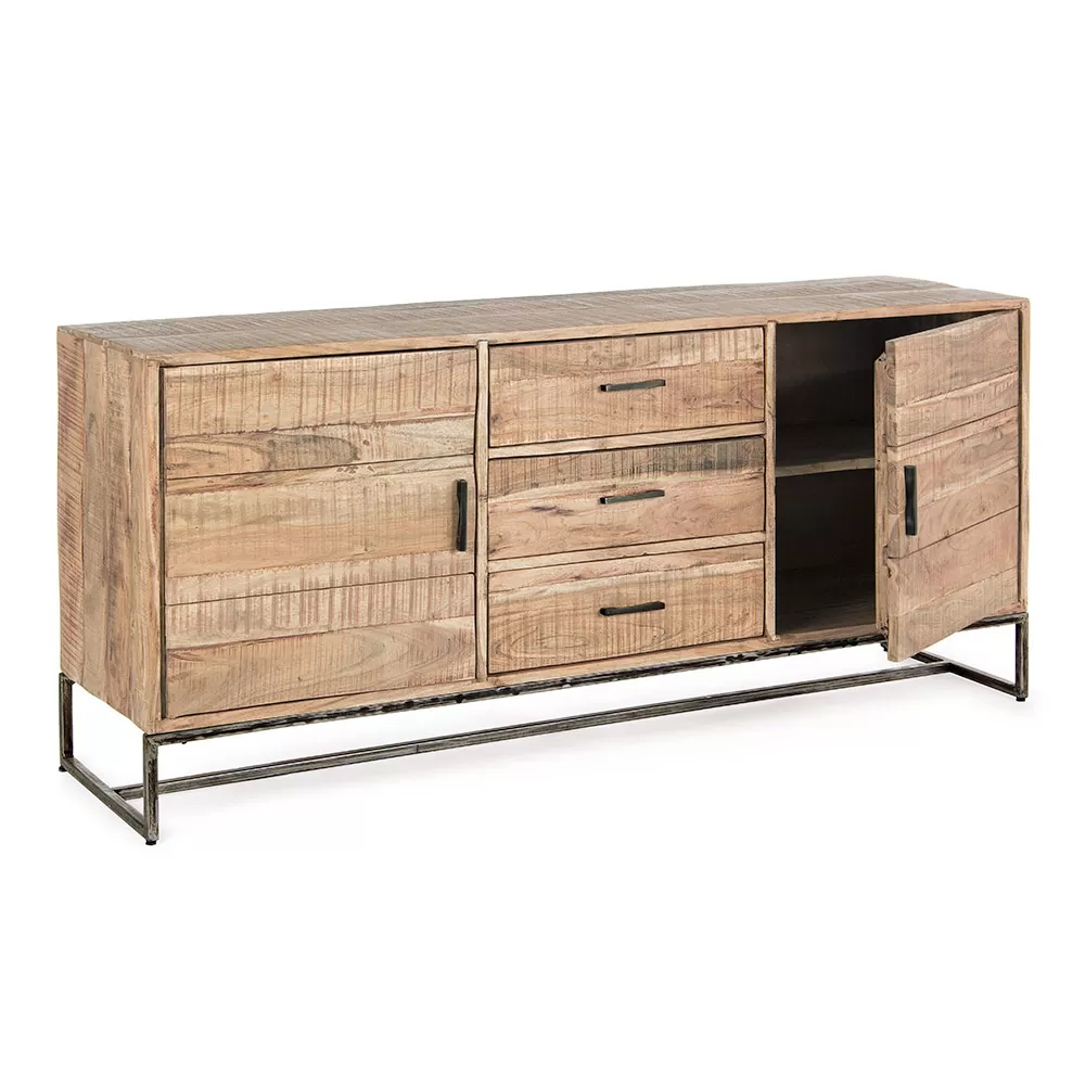 Sideboard In Acacia Wood And Steel 2 Doors And 3 Drawers Homemotion - Aimune - Image 3